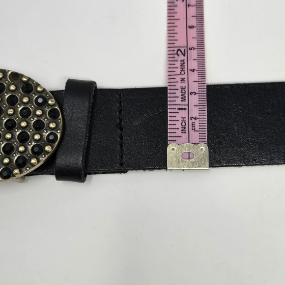 AMERICAN EAGLE BLACK LEATHER BELT EMBELLISHED BLACK RHINESTONE BUCKLE WOMEN S - Picture 7 of 14
